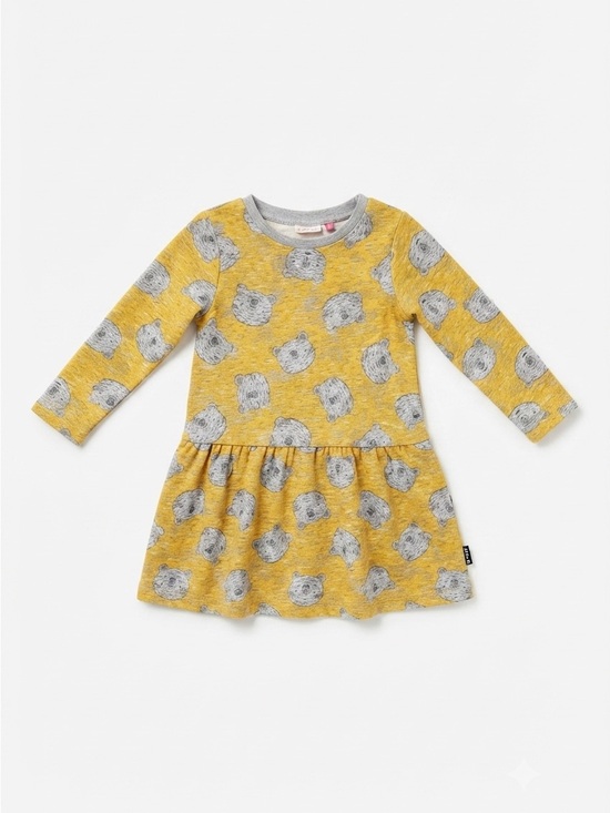 tuc tuc Other - tuc tuc Yellow & Gray Bear Print Long Sleeve Dress - Size 3